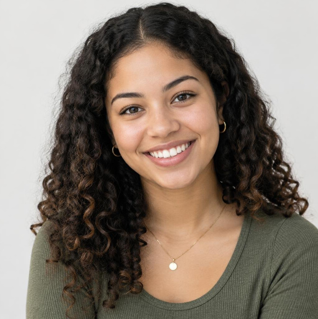 Portrait of a smiling young woman of mixed heritage, course graduate