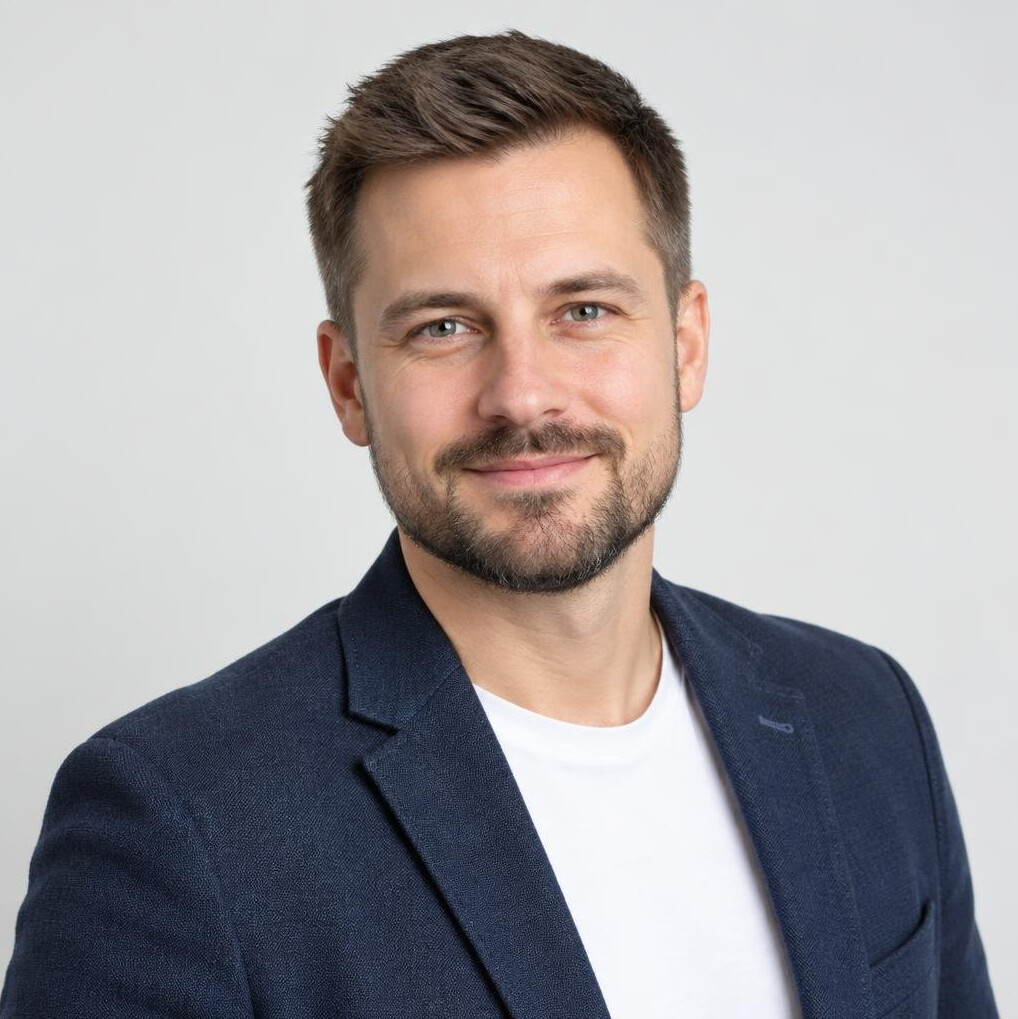 Portrait of a Polish man with a beard, video editor and colorist